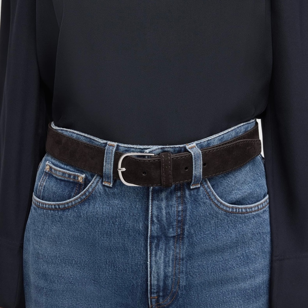 TOTEME Bold Wide Trouser Belt in Suede Espresso Dark Brown Size 80 - Picture 2 of 9